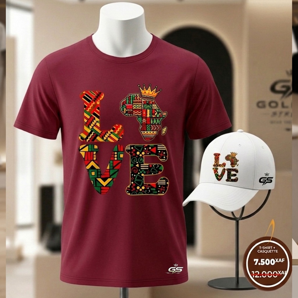 Tshirt et Casquette Love Africa Bordeau