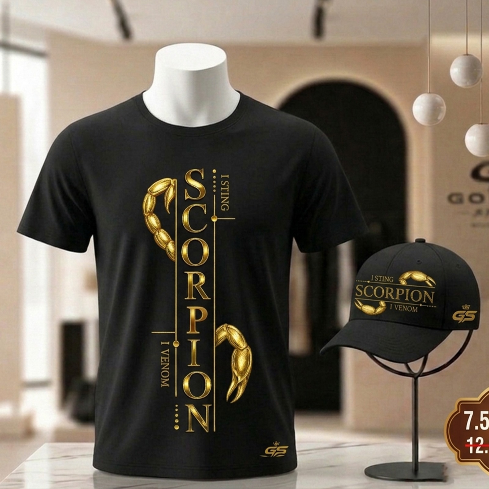 Tshirt et Casquette Scorpion Or Noir